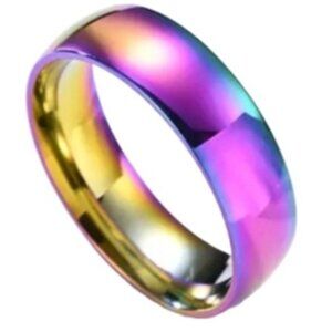 4MM Width Domed Rainbow Metal Anodized Titanium Wedding Band - Unisex